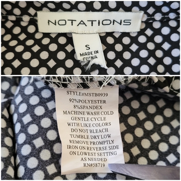 Notations Black & White Polka Dot Geometric Print Button-Up Shirt Women's Size S - Picture 6 of 9